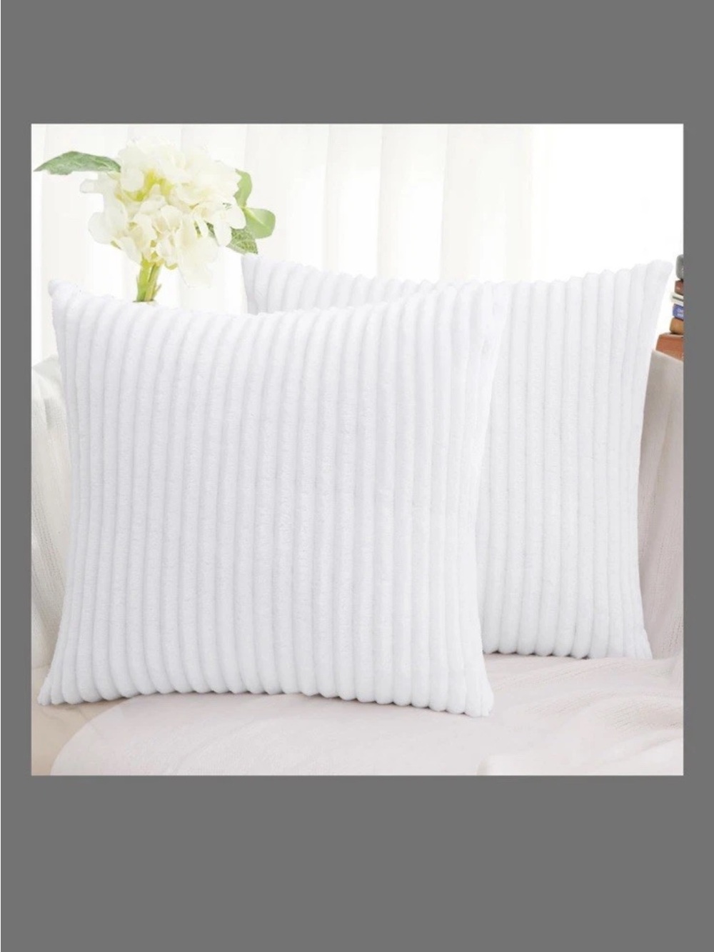 Set of 2 18”x18” White Striped Square Throw Pillow Covers-Living Room #1045